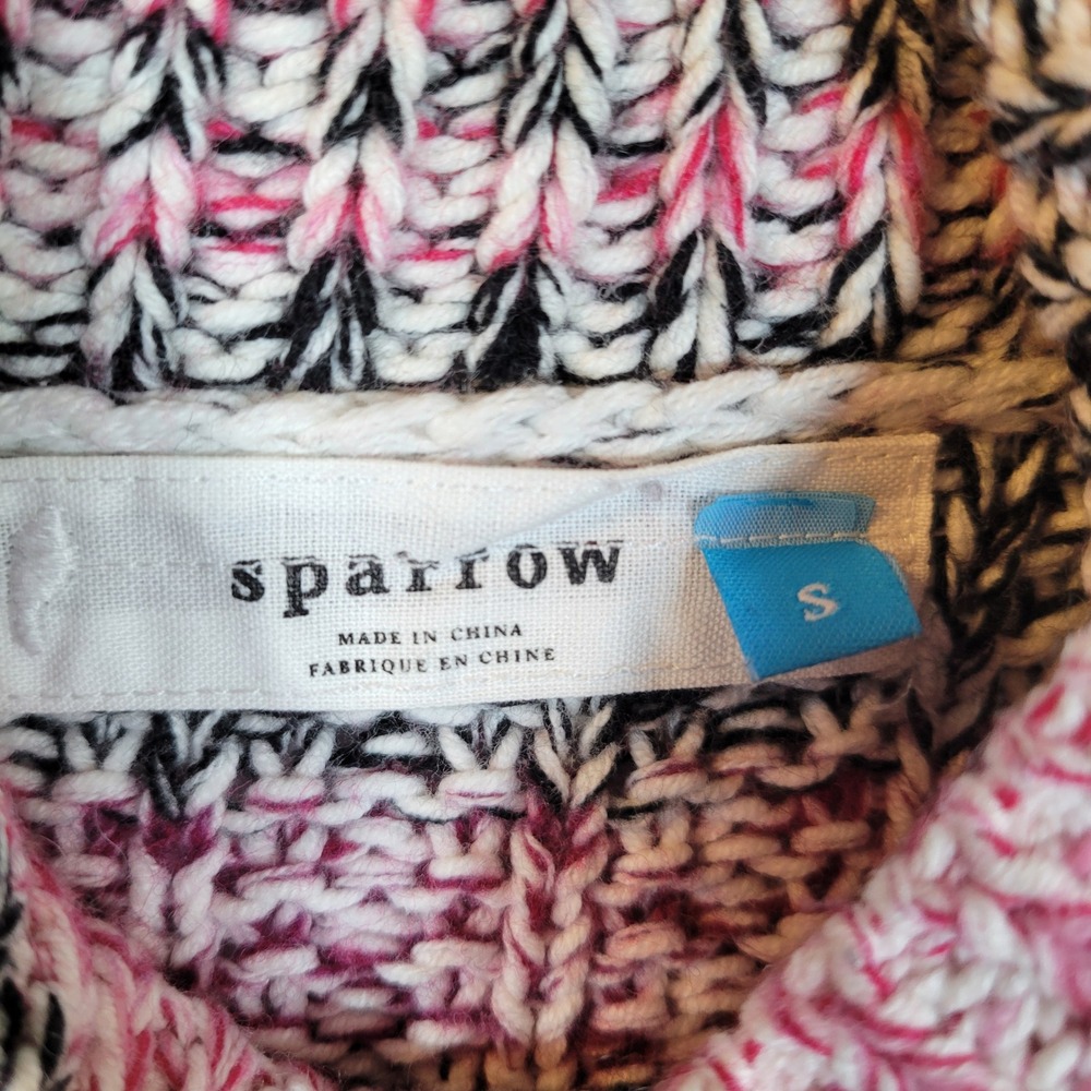 Sparrow Womens Striped Patchwork Knit Turtleneck Sweater Size Small Pink Crochet - Picture 6 of 10